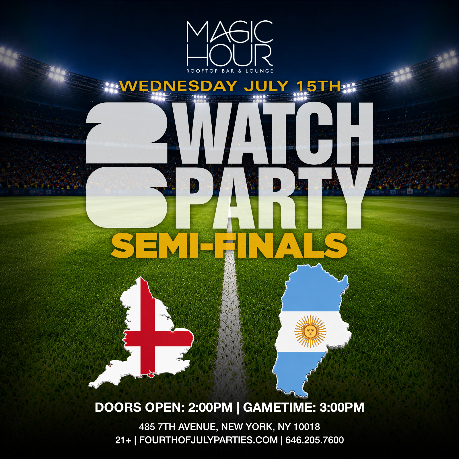 Magic England Watch Party for England vs Argentina at Magic Hour Rooftop in Moxy ...